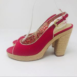 Tahari  Sling Back Peep Toe Canvas Juted Heels